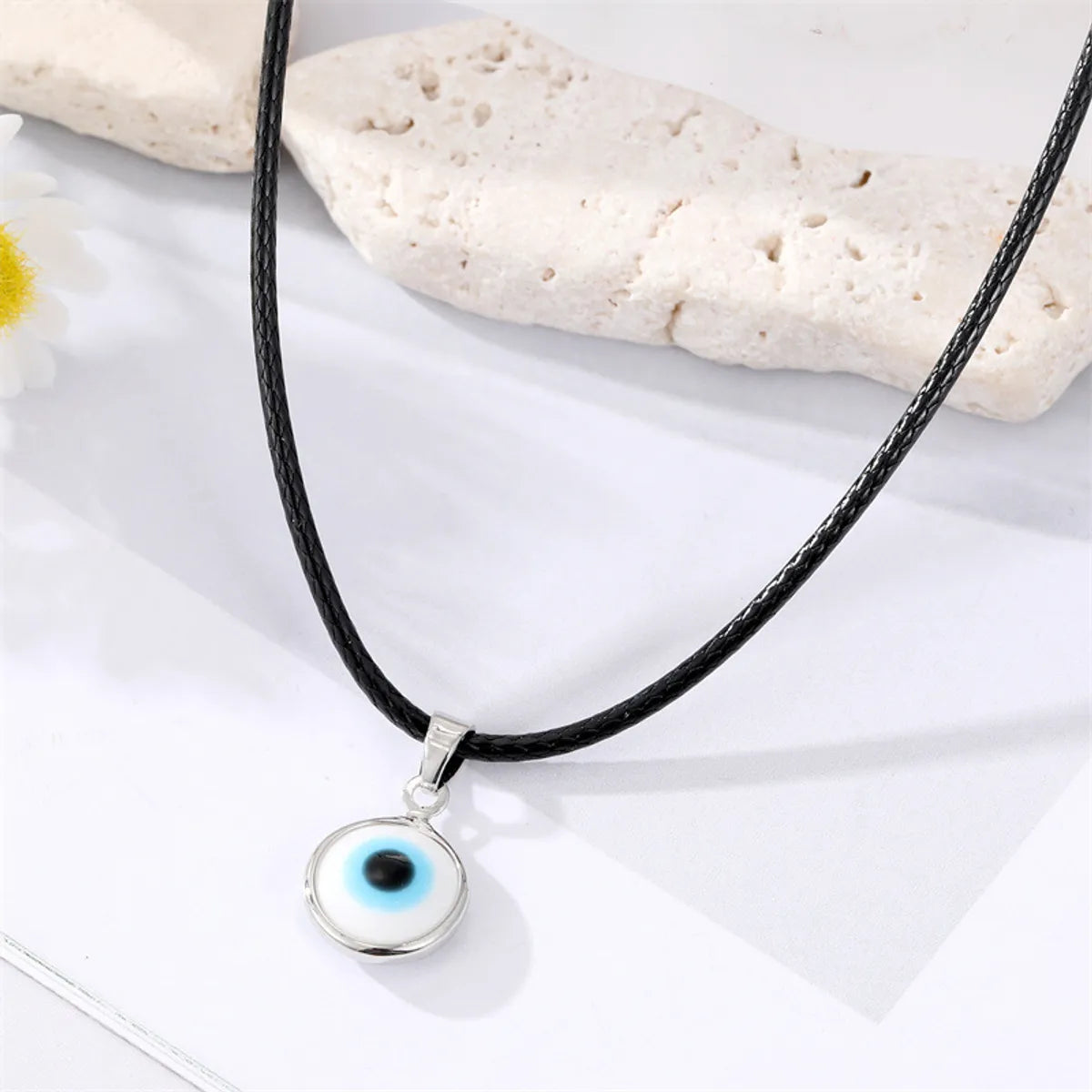 Turkey Blue Eyes Pendant Necklace Silver Covered Eye Leather Rope Necklace