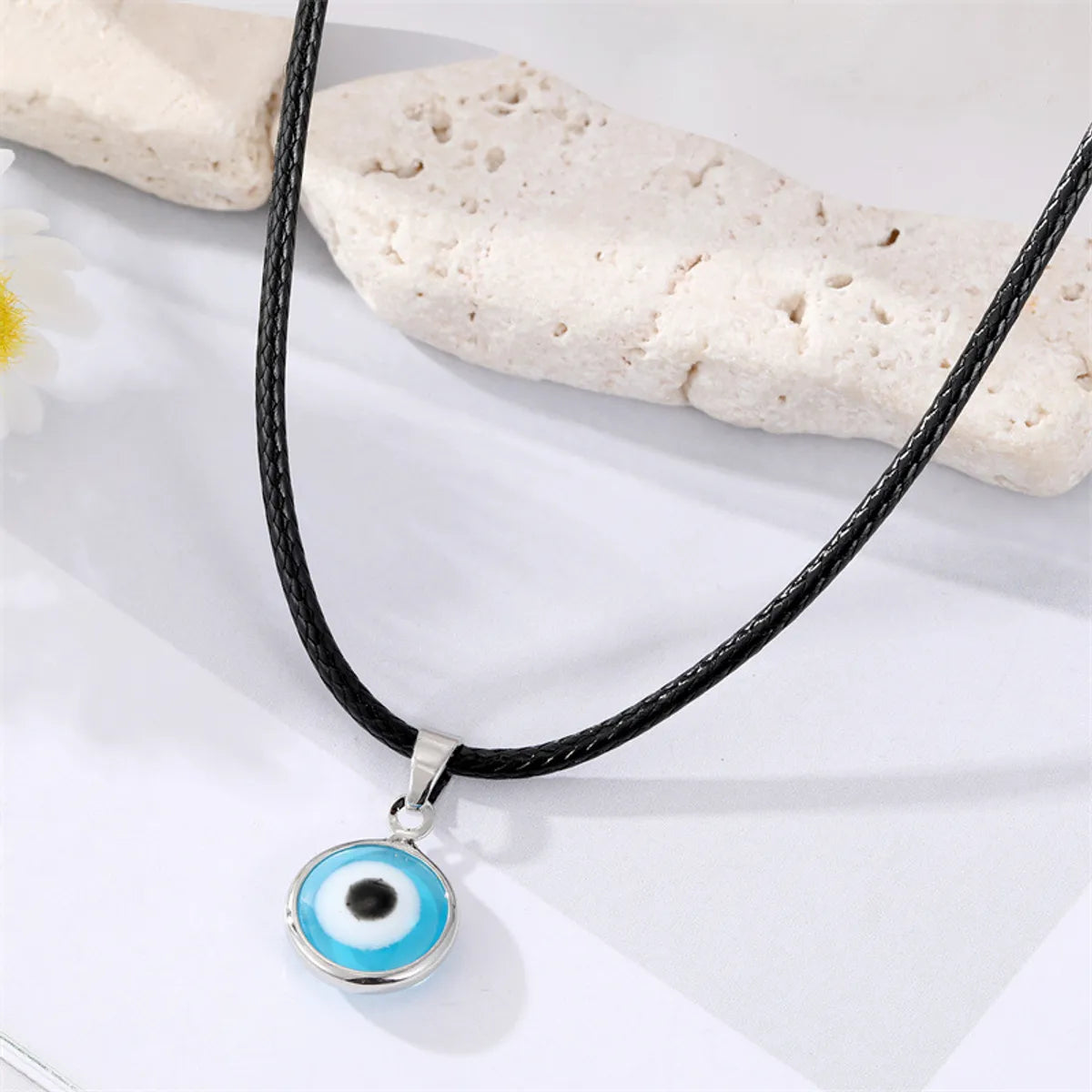 Turkey Blue Eyes Pendant Necklace Silver Covered Eye Leather Rope Necklace