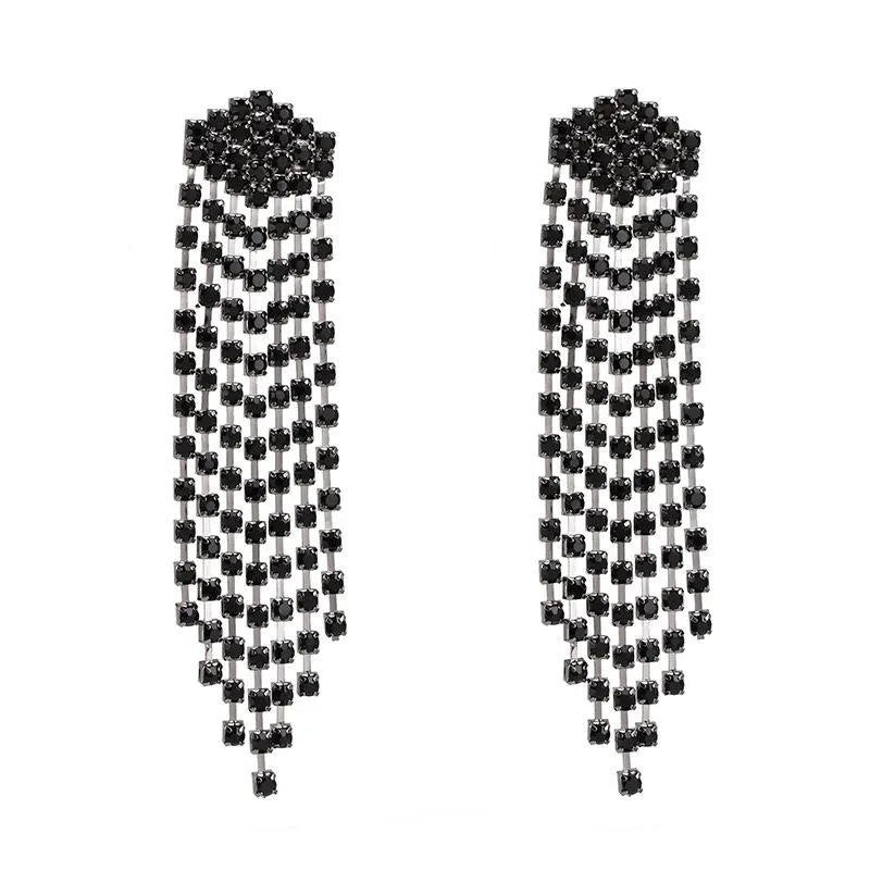 Ultra Flash Rhinestone Long Tassel Chain Earrings For Women