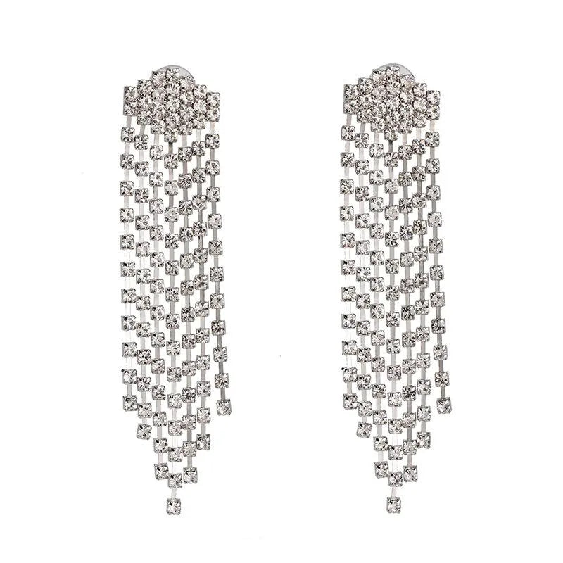 Ultra Flash Rhinestone Long Tassel Chain Earrings For Women