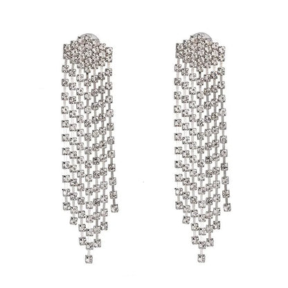 Ultra Flash Rhinestone Long Tassel Chain Earrings For Women