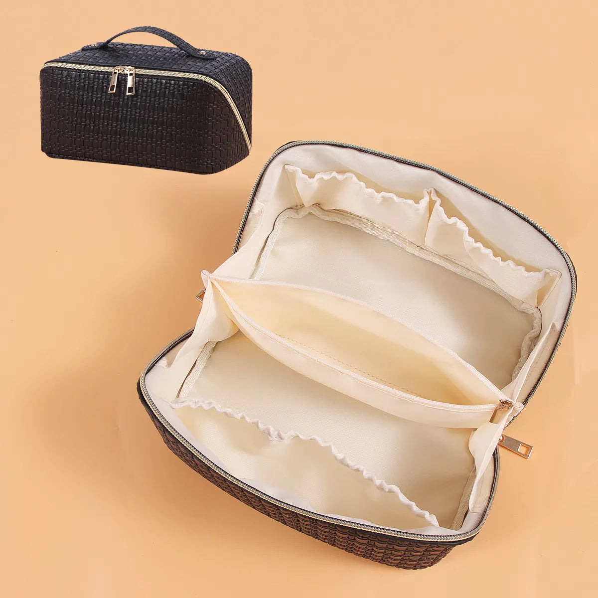 Unisex All Seasons Pu Leather Solid Color Classic Style Zipper Cosmetic Bag