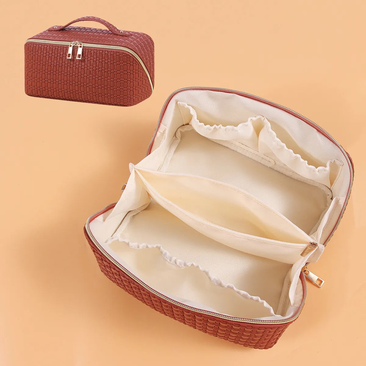 Unisex All Seasons Pu Leather Solid Color Classic Style Zipper Cosmetic Bag