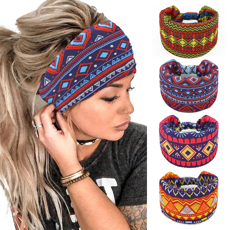 Unisex Bohemian Irregular Digital Printing Rayon Knit Hair Band