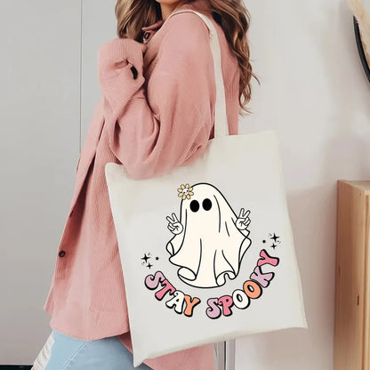 Unisex Canvas Letter Ghost Smiley Face Basic Classic Style Square Open Canvas Bag