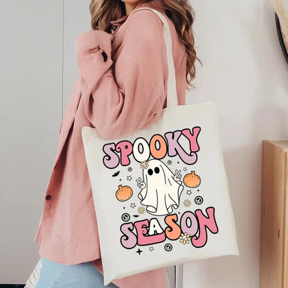 Unisex Canvas Letter Ghost Smiley Face Basic Classic Style Square Open Canvas Bag