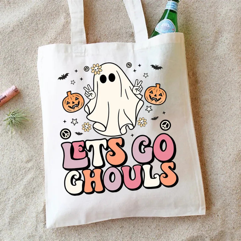 Unisex Canvas Letter Ghost Smiley Face Basic Classic Style Square Open Canvas Bag