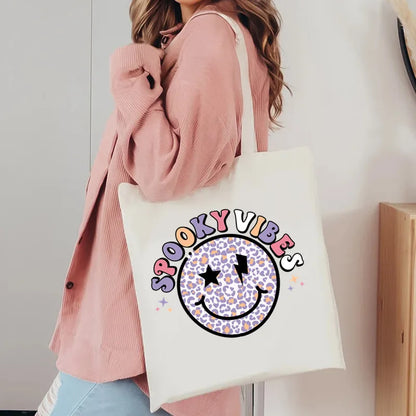 Unisex Canvas Letter Ghost Smiley Face Basic Classic Style Square Open Canvas Bag