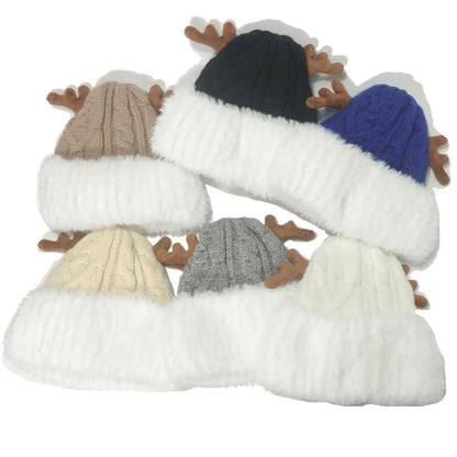 Unisex Cartoon Style Cute Antlers Eaveless Wool Cap