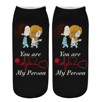 Unisex Casual Cartoon Cotton Crew Socks A Pair