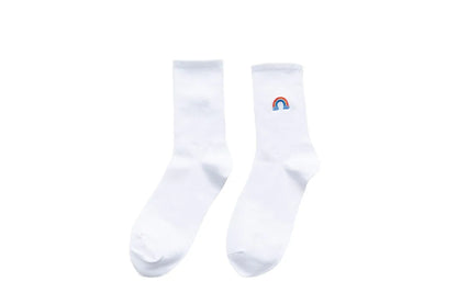 Unisex Casual Clouds Rainbow Solid Color Cotton Embroidery Crew Socks A Pair