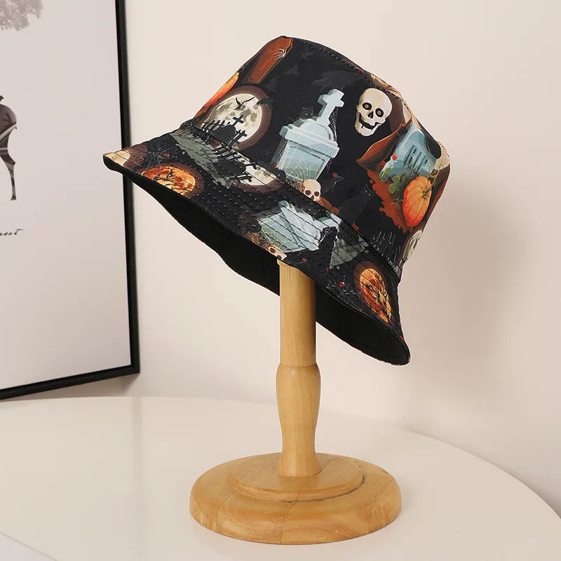 Unisex Casual Commute Pumpkin Castle Ghost Printing And Dyeing Curved Eaves Bucket Hat