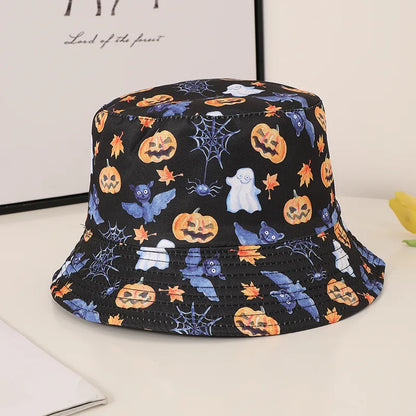 Unisex Casual Commute Pumpkin Castle Ghost Printing And Dyeing Curved Eaves Bucket Hat