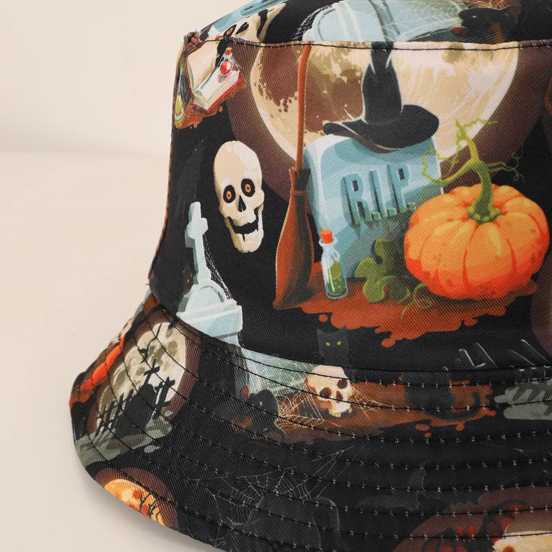 Unisex Casual Commute Pumpkin Castle Ghost Printing And Dyeing Curved Eaves Bucket Hat