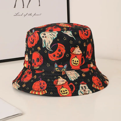 Unisex Casual Commute Pumpkin Castle Ghost Printing And Dyeing Curved Eaves Bucket Hat