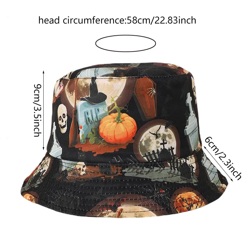 Unisex Casual Commute Pumpkin Castle Ghost Printing And Dyeing Curved Eaves Bucket Hat