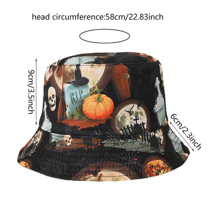 Unisex Casual Commute Pumpkin Castle Ghost Printing And Dyeing Curved Eaves Bucket Hat