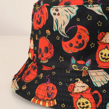 Unisex Casual Commute Pumpkin Castle Ghost Printing And Dyeing Curved Eaves Bucket Hat