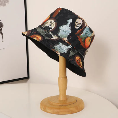 Unisex Casual Commute Pumpkin Castle Ghost Printing And Dyeing Curved Eaves Bucket Hat