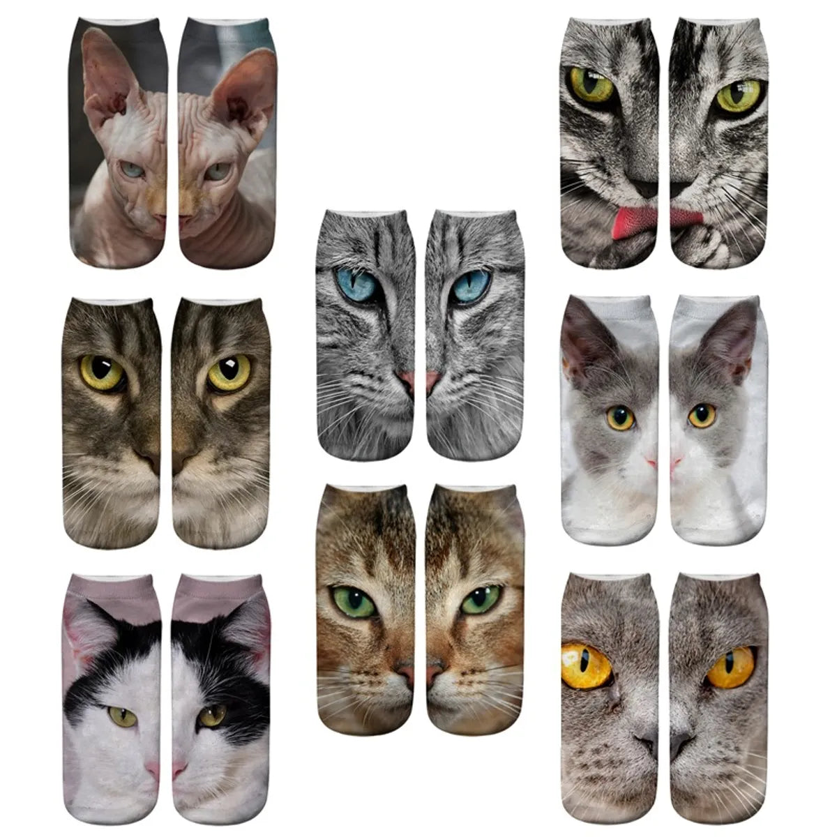 Unisex Casual Cute Cat Polyester Cotton Printing Crew Socks A Pair