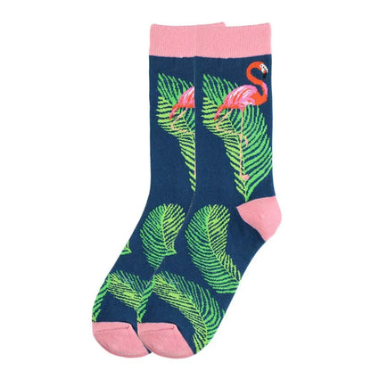 Unisex Casual Flamingo Cotton Jacquard Crew Socks A Pair