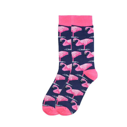 Unisex Casual Flamingo Cotton Jacquard Crew Socks A Pair