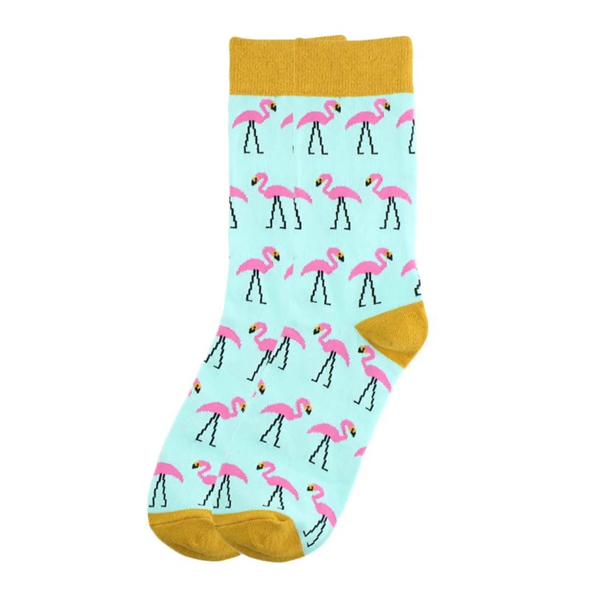 Unisex Casual Flamingo Cotton Jacquard Crew Socks A Pair