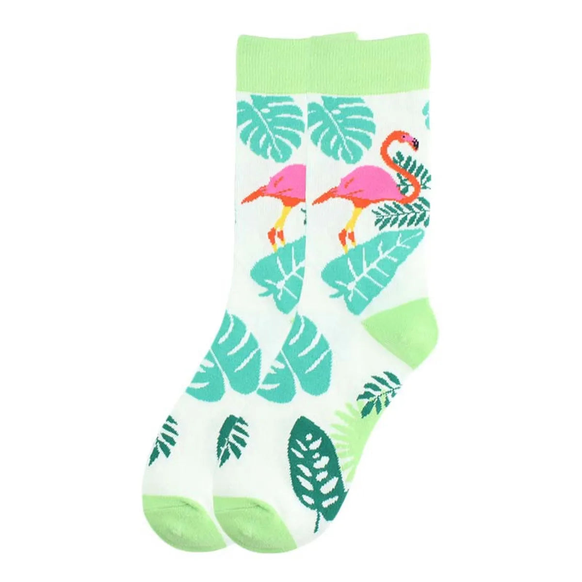 Unisex Casual Flamingo Cotton Jacquard Crew Socks A Pair