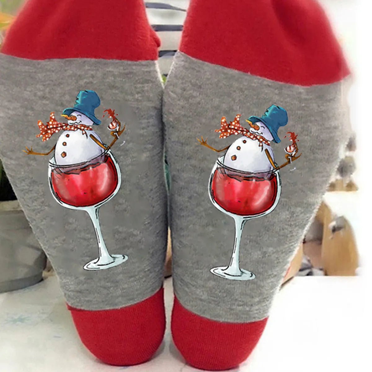 Unisex Casual Letter Snowman Cotton Crew Socks