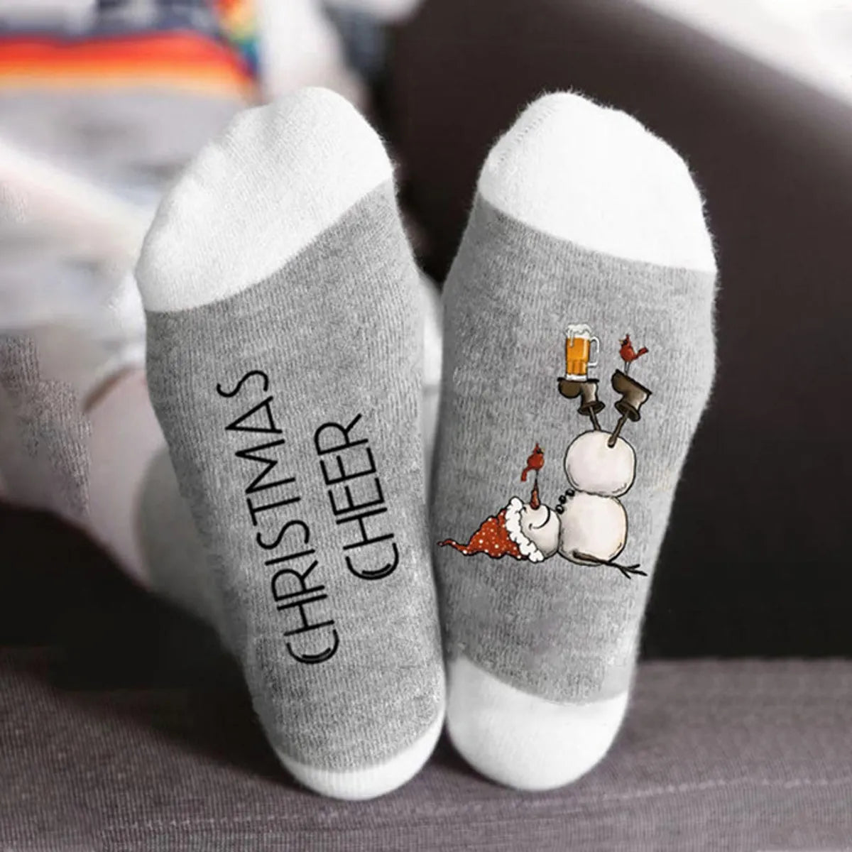 Unisex Casual Letter Snowman Cotton Crew Socks