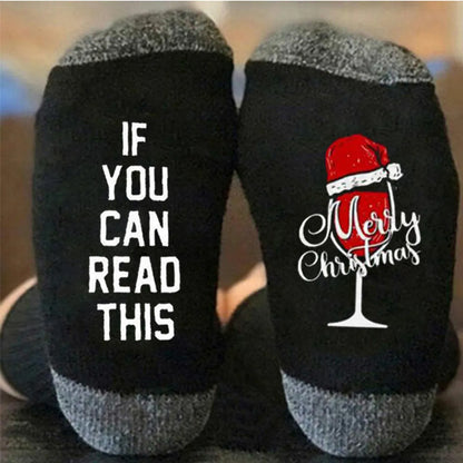 Unisex Casual Letter Snowman Cotton Crew Socks