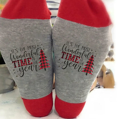 Unisex Casual Letter Snowman Cotton Crew Socks