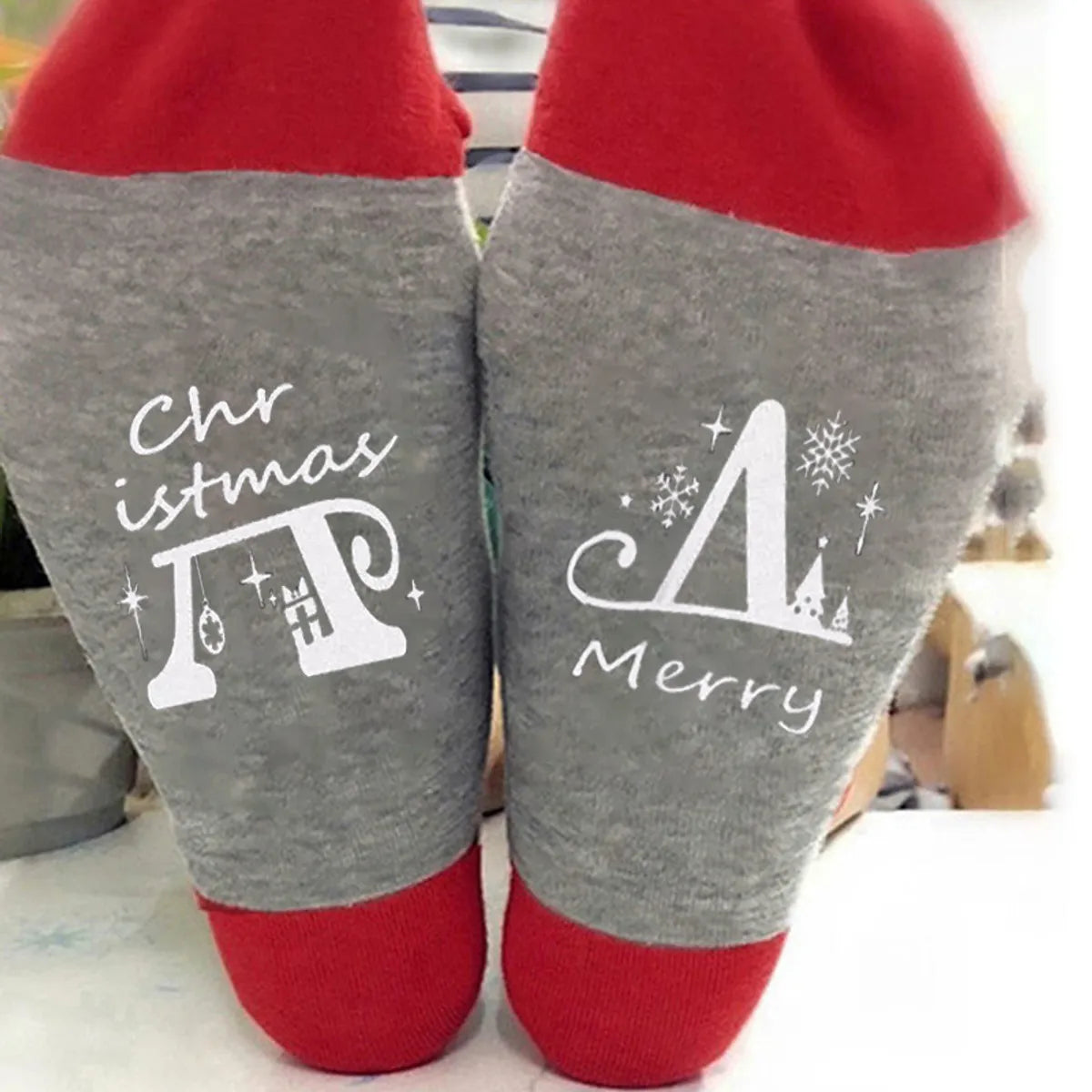 Unisex Casual Letter Snowman Cotton Crew Socks