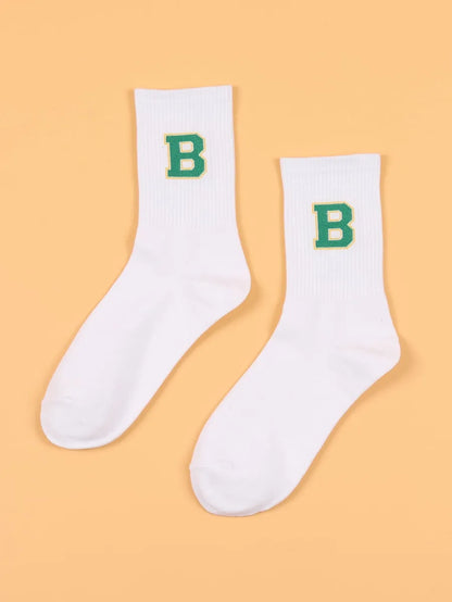 Unisex Casual Sports Letter Cotton Crew Socks A Pair