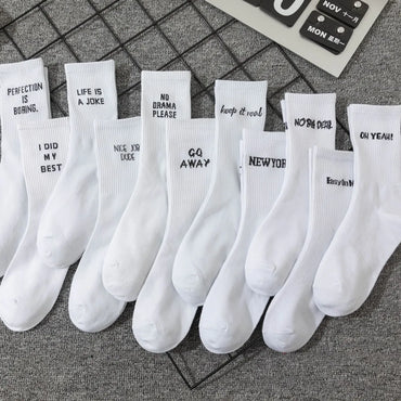 Unisex Casual Sports Letter Cotton Crew Socks A Pair