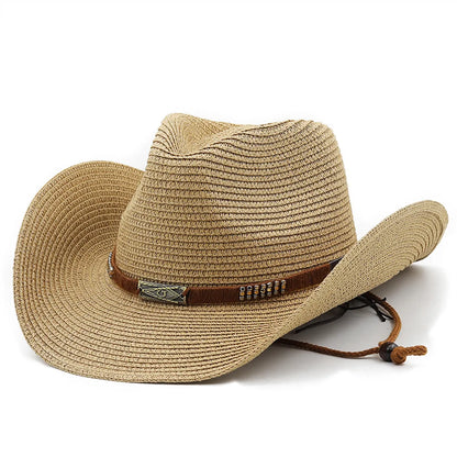 Unisex Cowboy Style Solid Color Curved Eaves Straw Hat