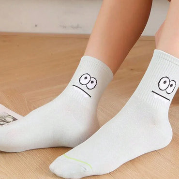 Unisex Cute Cartoon Eye Polyester Crew Socks 5 Pairs