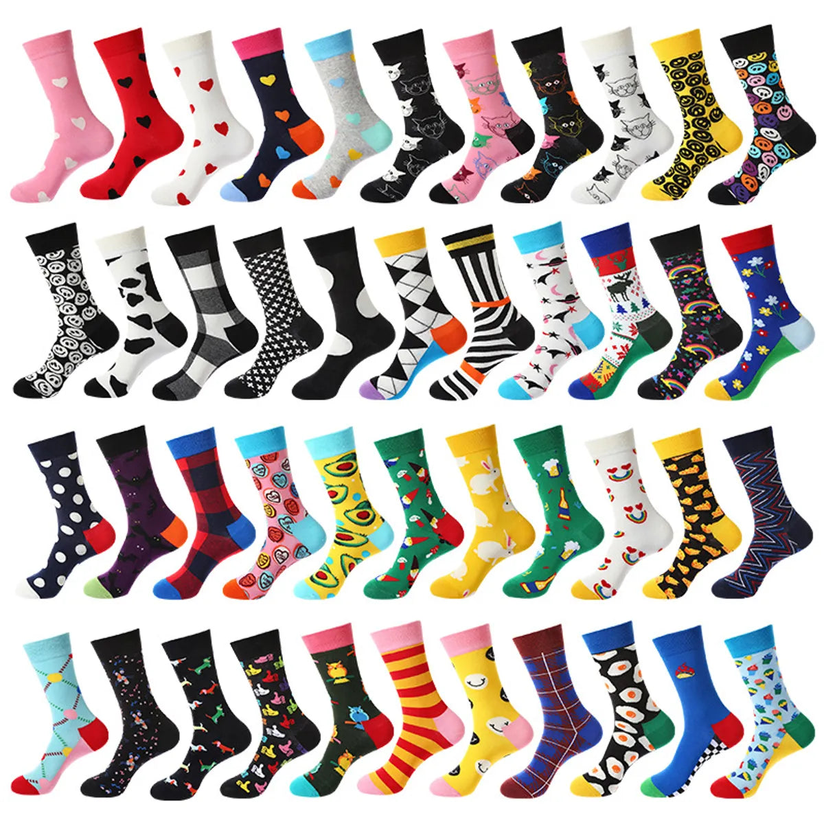 Unisex Cute Color Block Cotton Crew Socks 1 Set