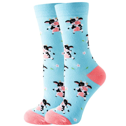 Unisex Cute Fruit Flower Cotton Crew Socks 1 Set