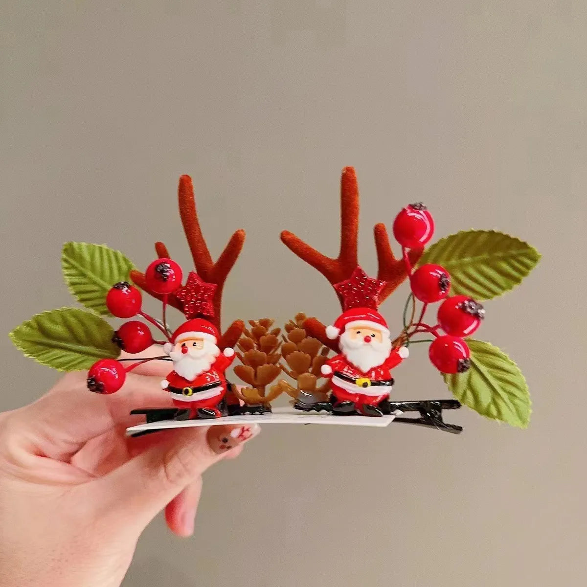 Unisex Cute Simple Style Santa Claus Elk Cloth Flocking Hair Clip