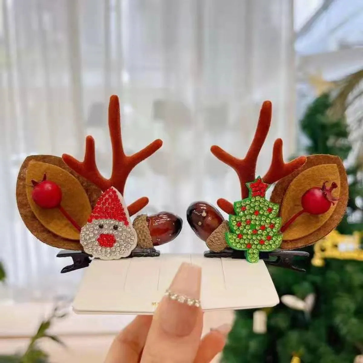 Unisex Cute Simple Style Santa Claus Elk Cloth Flocking Hair Clip