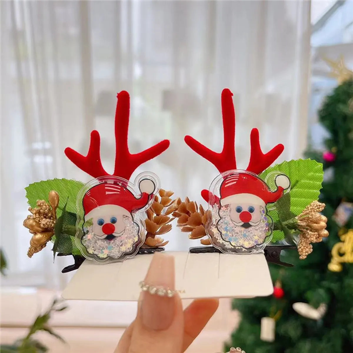 Unisex Cute Simple Style Santa Claus Elk Cloth Flocking Hair Clip