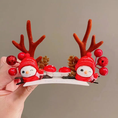 Unisex Cute Simple Style Santa Claus Elk Cloth Flocking Hair Clip