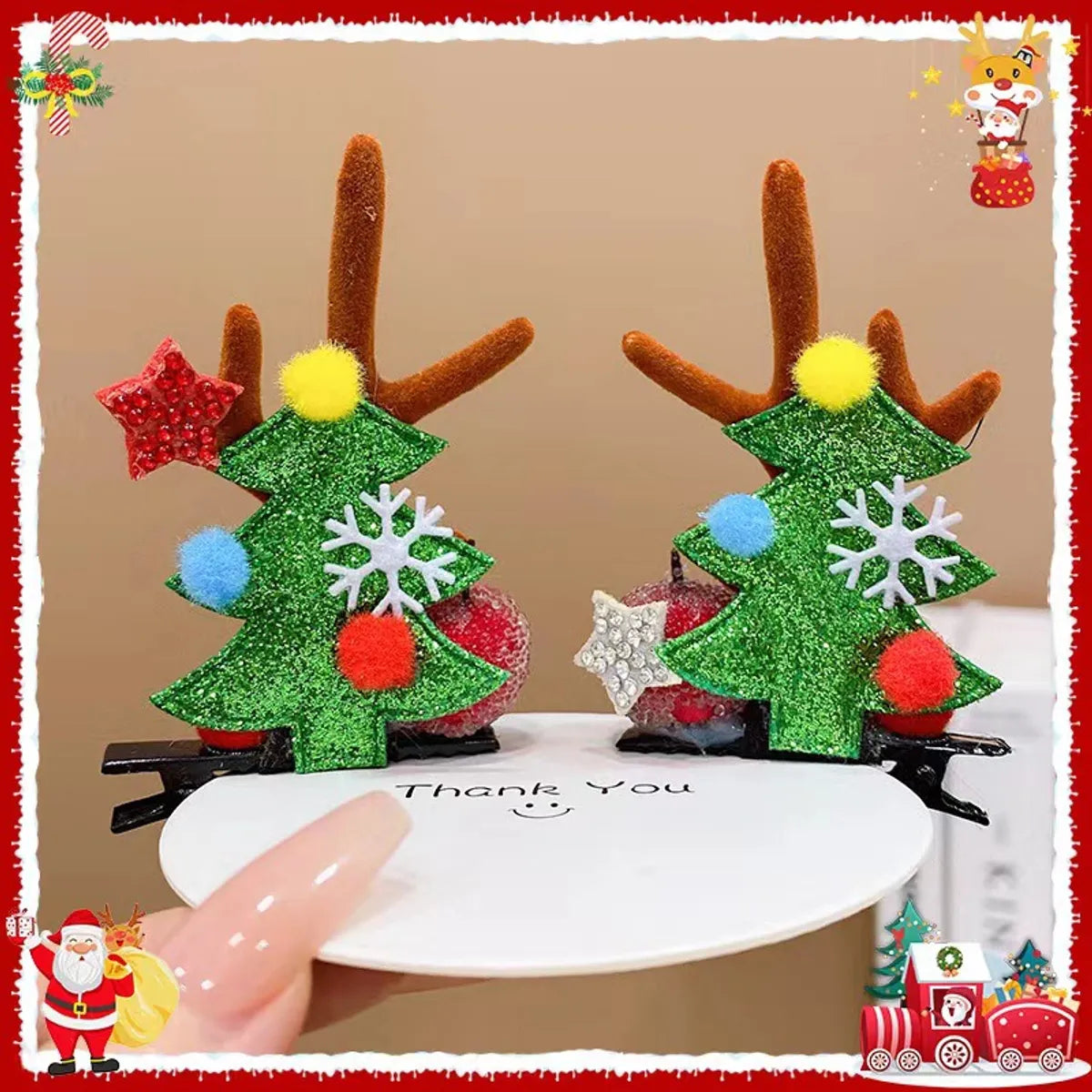 Unisex Cute Simple Style Santa Claus Elk Cloth Flocking Hair Clip