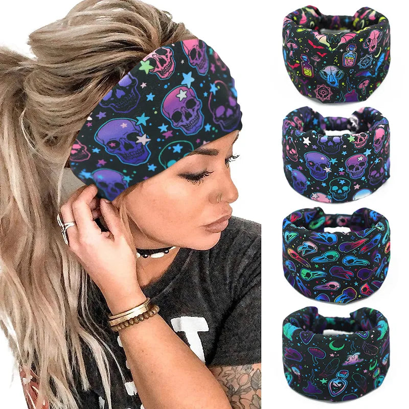 Unisex Elegant Modern Style Simple Style Digital Printing Skull Rayon Fabric Knit Printing Handmade Hair Band