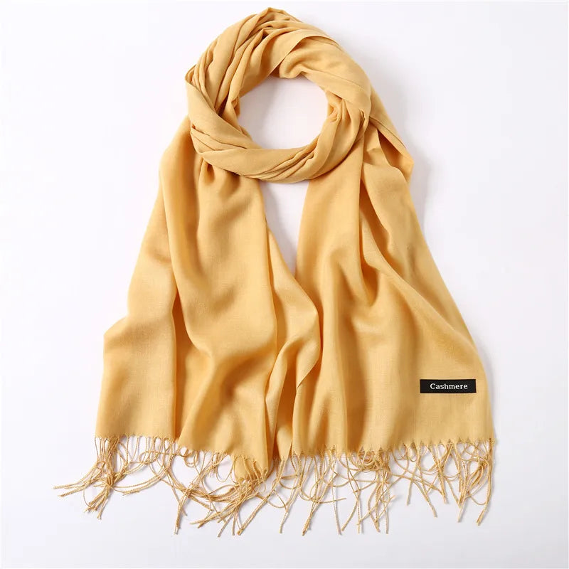 Unisex Elegant Solid Color Imitation Cashmere Tassel Winter Scarves