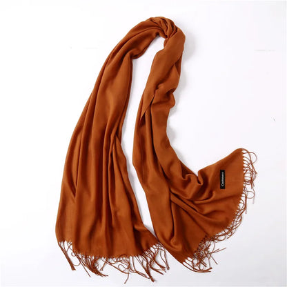 Unisex Elegant Solid Color Imitation Cashmere Tassel Winter Scarves