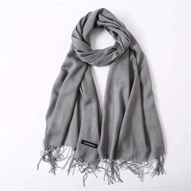 Unisex Elegant Solid Color Imitation Cashmere Tassel Winter Scarves