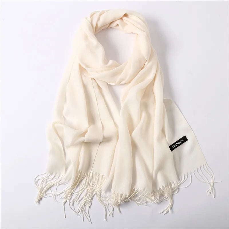 Unisex Elegant Solid Color Imitation Cashmere Tassel Winter Scarves