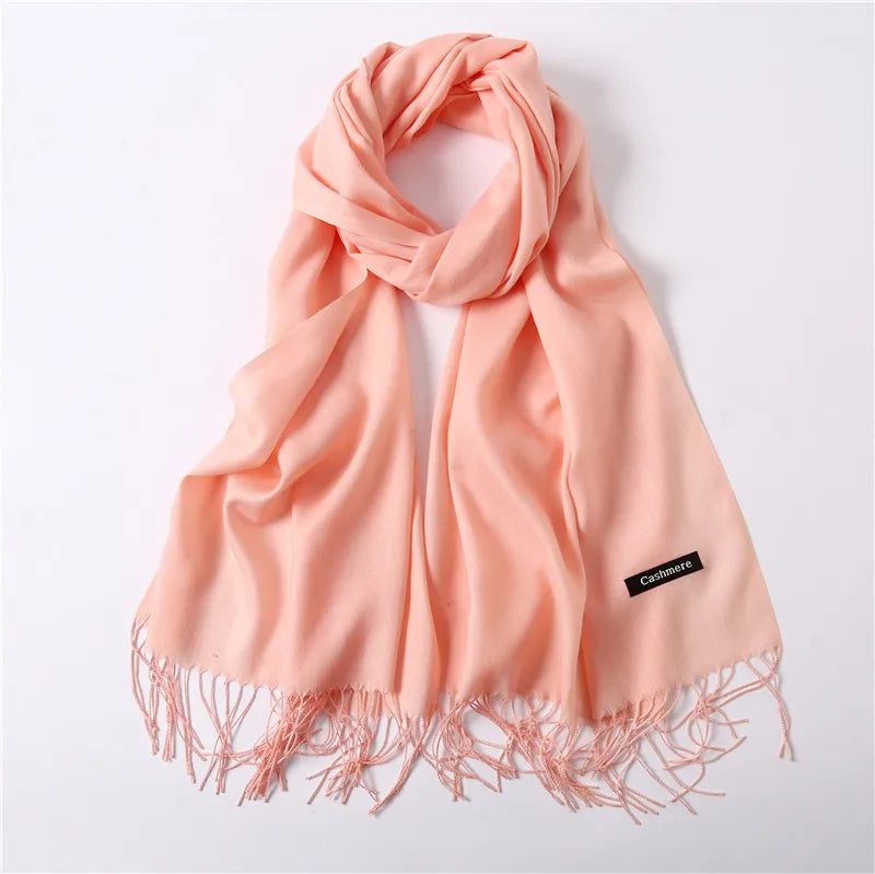 Unisex Elegant Solid Color Imitation Cashmere Tassel Winter Scarves